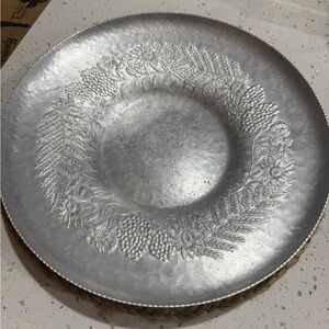 Vintage hand-wrought hammered aluminum bowl/ serving tray